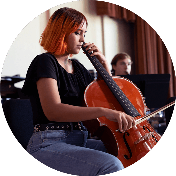 Image of a female playing Yamaha instrument Cello