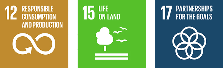 [ icon ] 12 RESPONSIBLE CONSUMPTION AND PRODUCTION / 15 LIFE ON LAND / 17 PARTNERSHIPS FOR THE GOALS