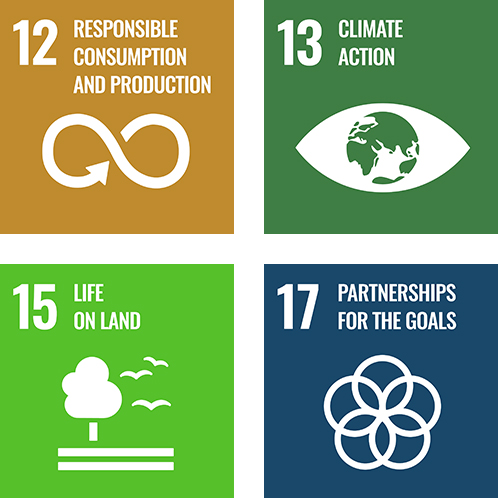 [ icon ] 12: RESPONSIBLE CONSUMPTION AND PRODUCTION, 13: CLIMATE ACTION, 15: LIFE ON LAND, 17: PARTNERSHIPS FOR THE GOALS