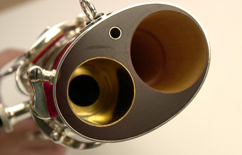 The bore coming from the tenor joint (left) and leading toward the bass joint (right)