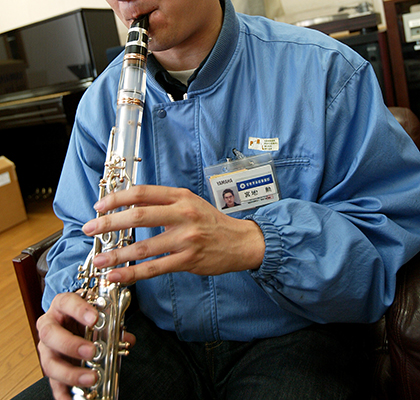 The transparent clarinet which goes a cloudy white when played.