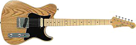 A solid-body guitar with all six tuning keys on one side of the head