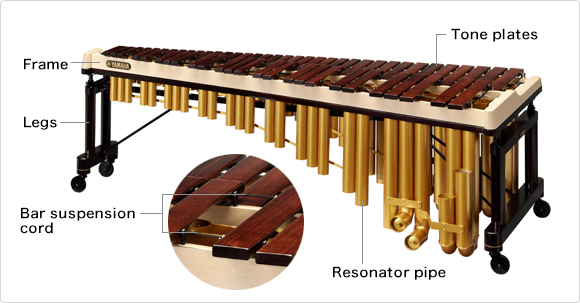 Names of the different parts of a marimba