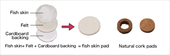 Oboe pads made from two different materials.