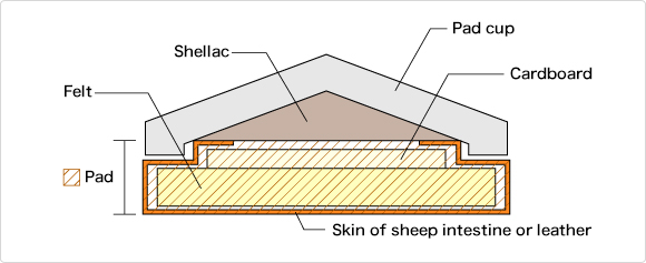 Cross-section of where a pad is affixed.