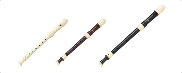 ABS Resin soprano recorders (left, center), Alto recorder (right)