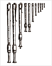 Various recorders shown in a book written by German musician, Praetorius