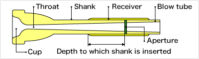 Cross-sectional diagram of the mouthpiece of a trumpet