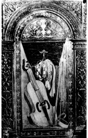 Wooden mosaic in the Vatican depicting a bass viola da braccio