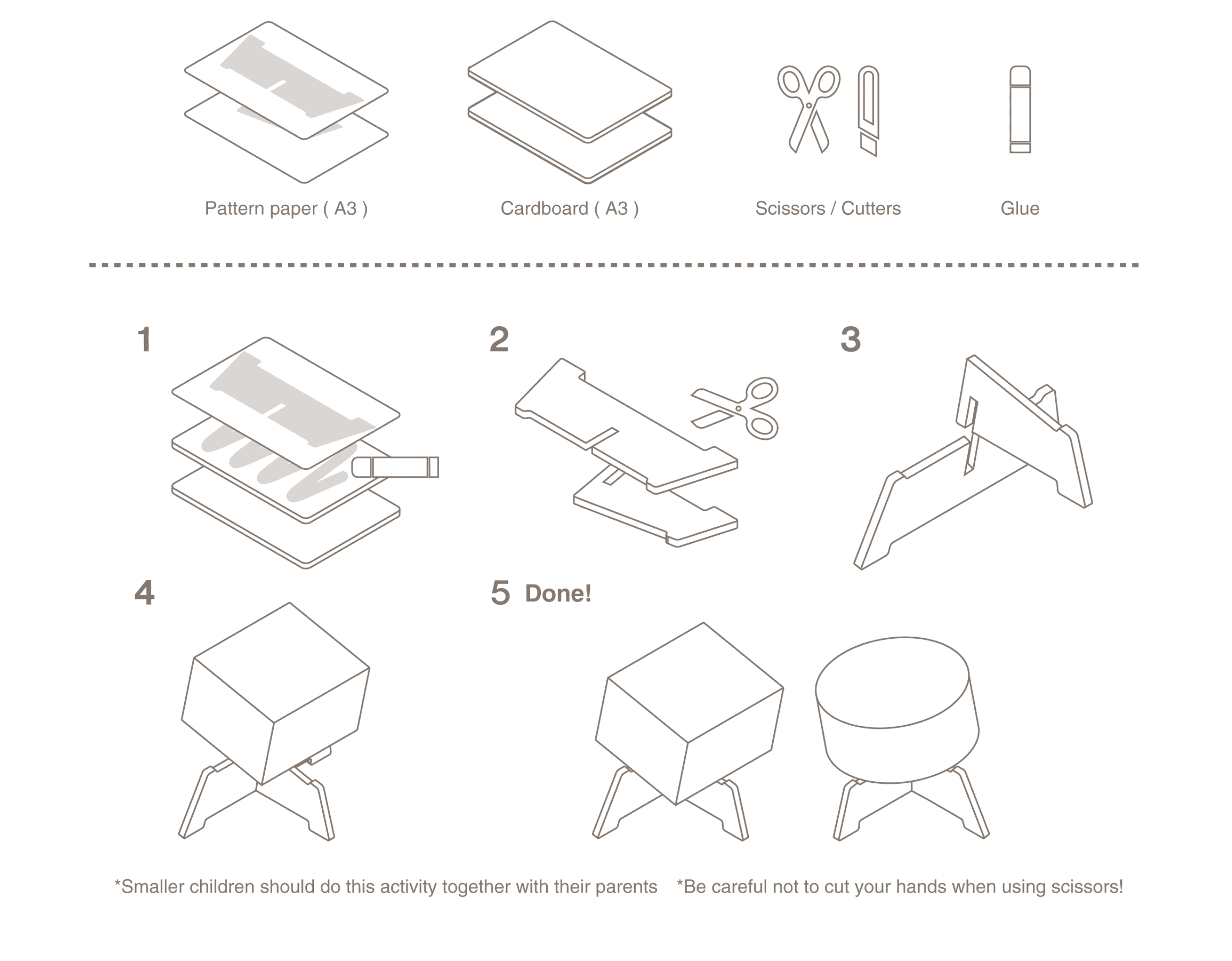 [ What you need ] Pattern Paper(A3), Cardboard(A3), Scissors / Cutters, Glue