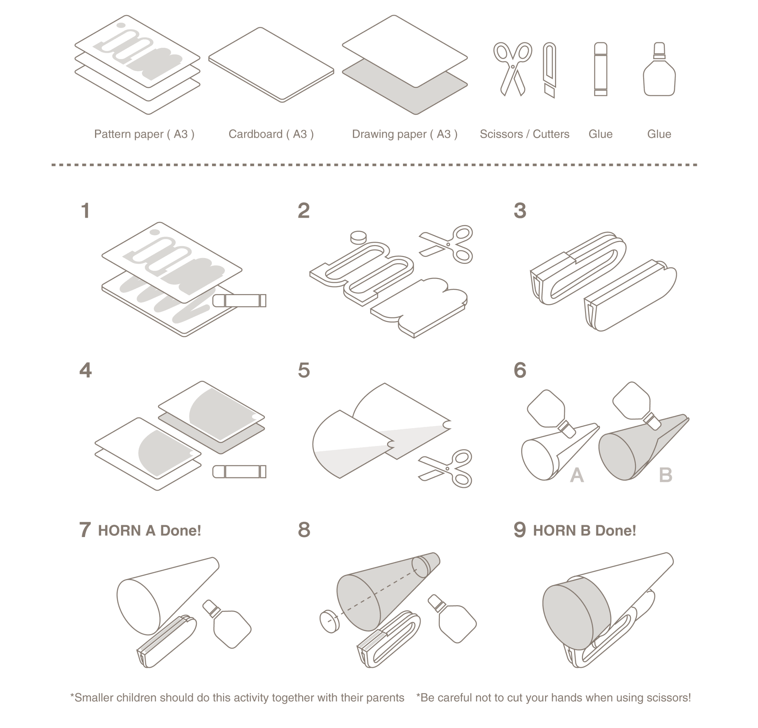 [ What you need ] Pattern Paper(A3), Cardboard(A3), Thick Paper(A3), Scissors / Cutters, Glue