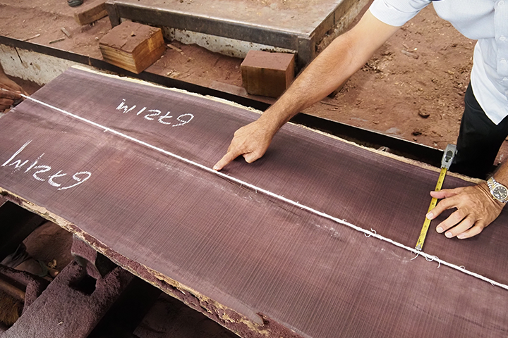 The surface of a sheet of Indian rosewood