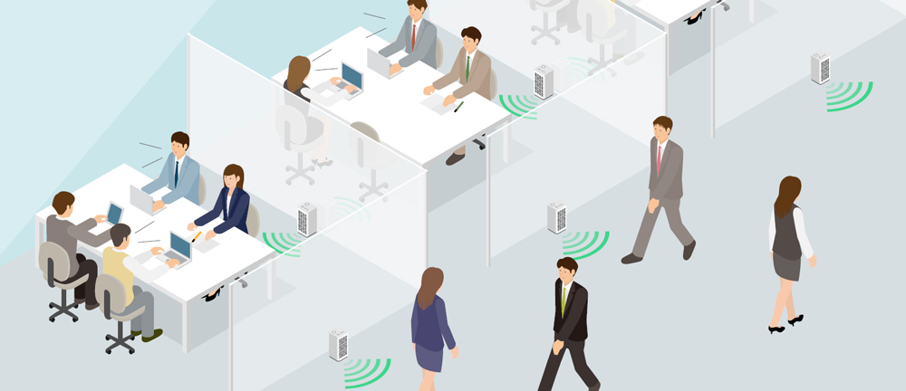 [ picture ] Sound masking in an open space, using a speech privacy system
