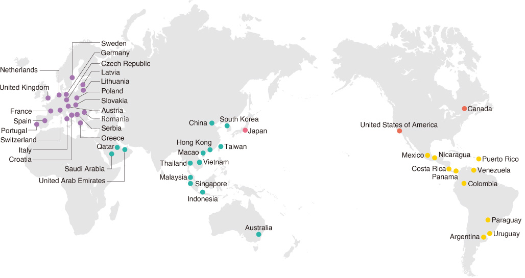 [Image] Countries with Yamaha Music Schools