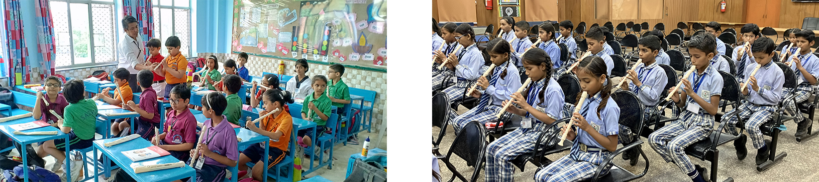 インドにおける取り組み事例 、リコーダー授業の様子1