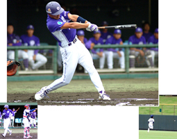 [ 画像 ] 8回裏2死1塁から、ライトオーバーの同点3塁打を放った藤田選手。