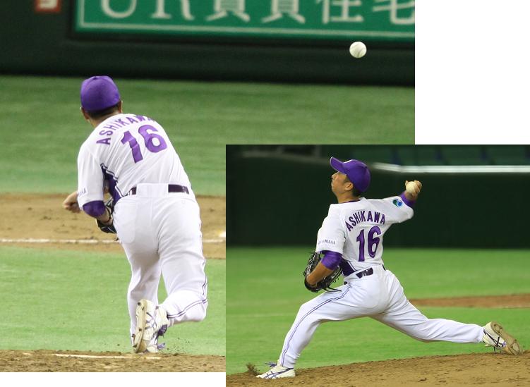 [ 画像 ] ６回裏１死１、３塁のピンチに登板し気迫のピッチングで無得点に抑えた芦川投手。