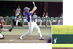 [ 画像 ] 7回表2死ランナー1・3塁。この回初打席の代打藤田選手は、レフト左への2塁打を放ち2打点とし相手を突き放した。