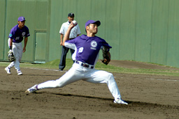 [ 画像 ] 6回まで2失点と好投した廣岡投手。