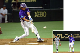 [ 画像 ] 7回裏、レフト線へ2塁打を放った代打の藤田選手。