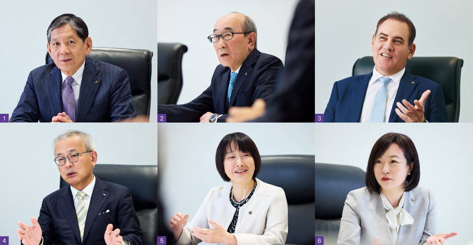 [画像] 左上より、1.中田 卓也 取締役会長、2.藤塚 主夫 独立社外取締役（2025年6月20日付で退任）、3.ポール・キャンドランド 独立社外取締役、4.篠原 弘道 独立社外取締役、5.吉澤 尚子 独立社外取締役、6.江幡 奈歩 独立社外取締役