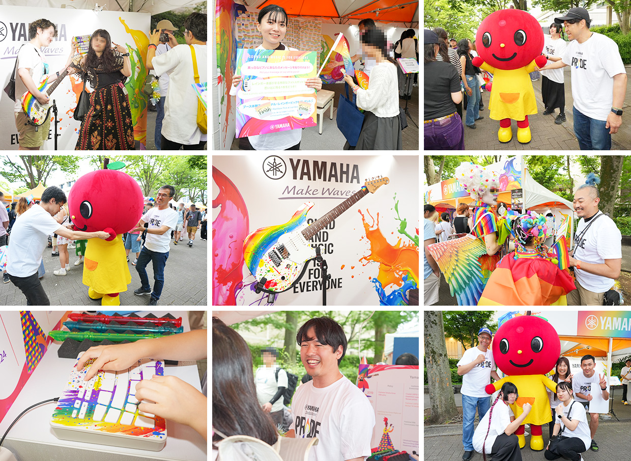 [写真] ヤマハブースで写真撮影と楽器体験を楽しむ人々