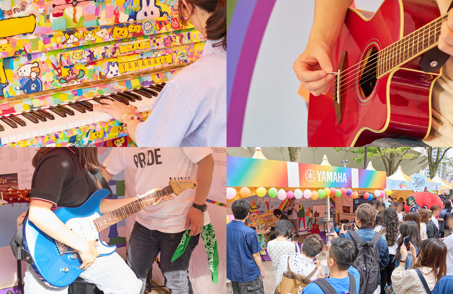 [写真] ヤマハブースで楽器体験を楽しむ人々