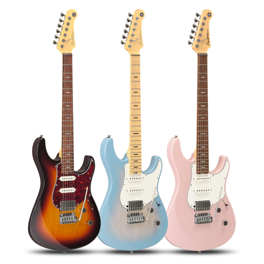 3 Pacifica Pro + Standard Plus Guitars front view