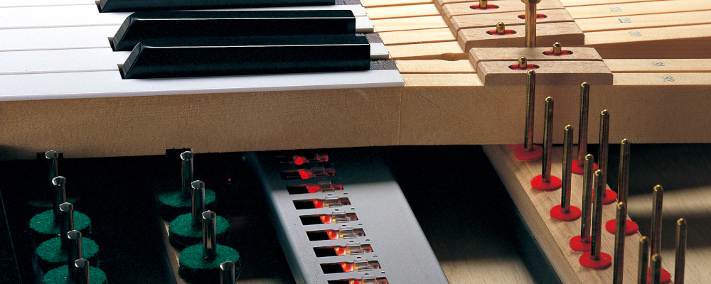 close-up view of the inside look of the piano keys