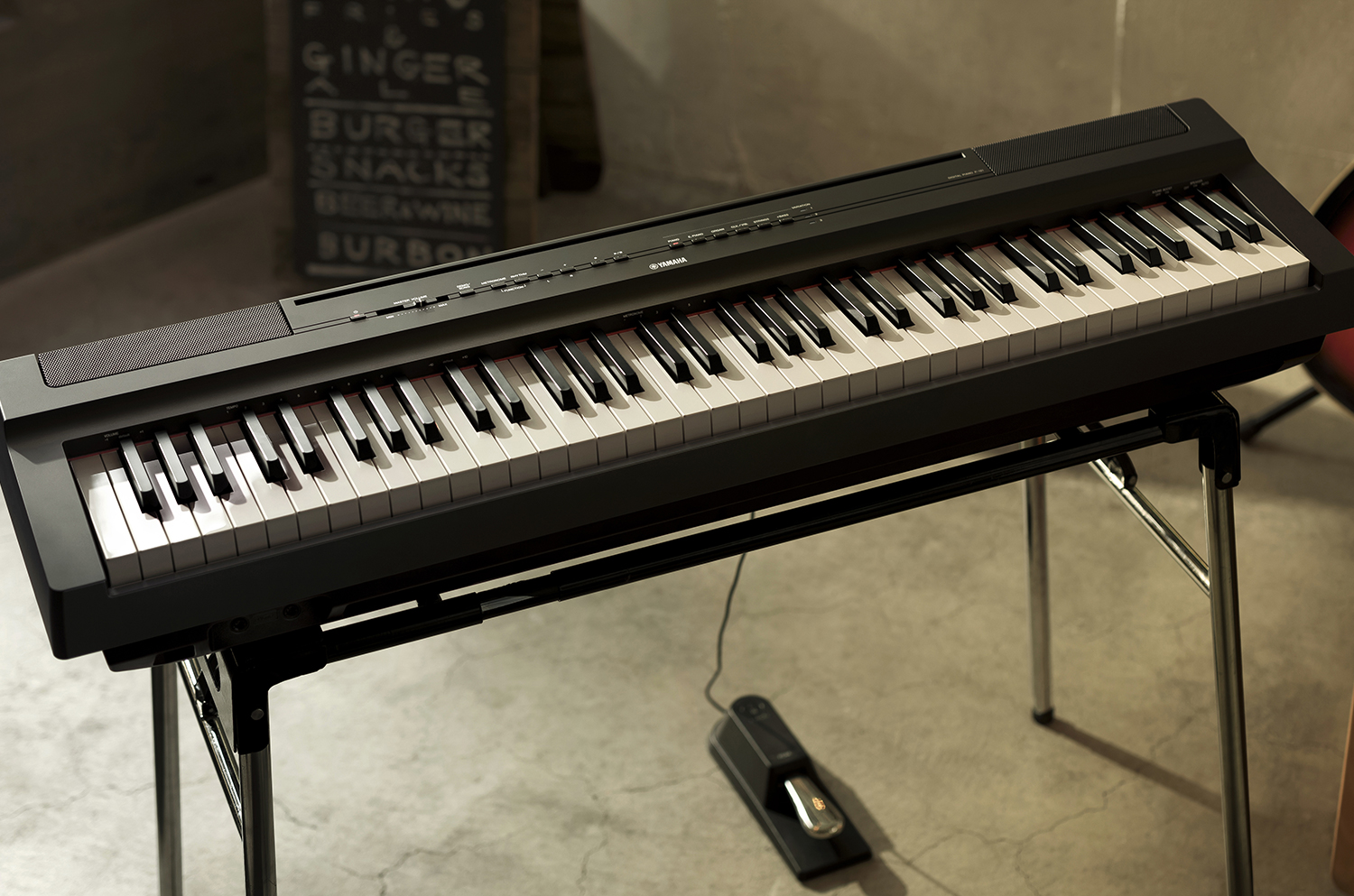 top angle view of yamaha p-121 digital piano